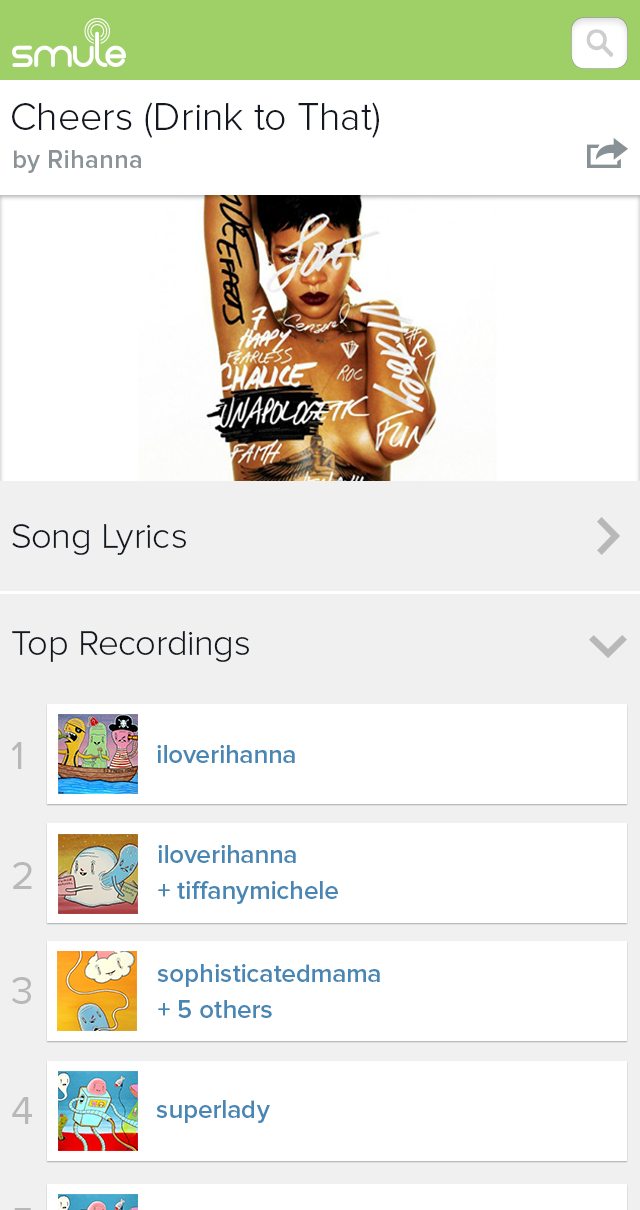 Smule mobile interface