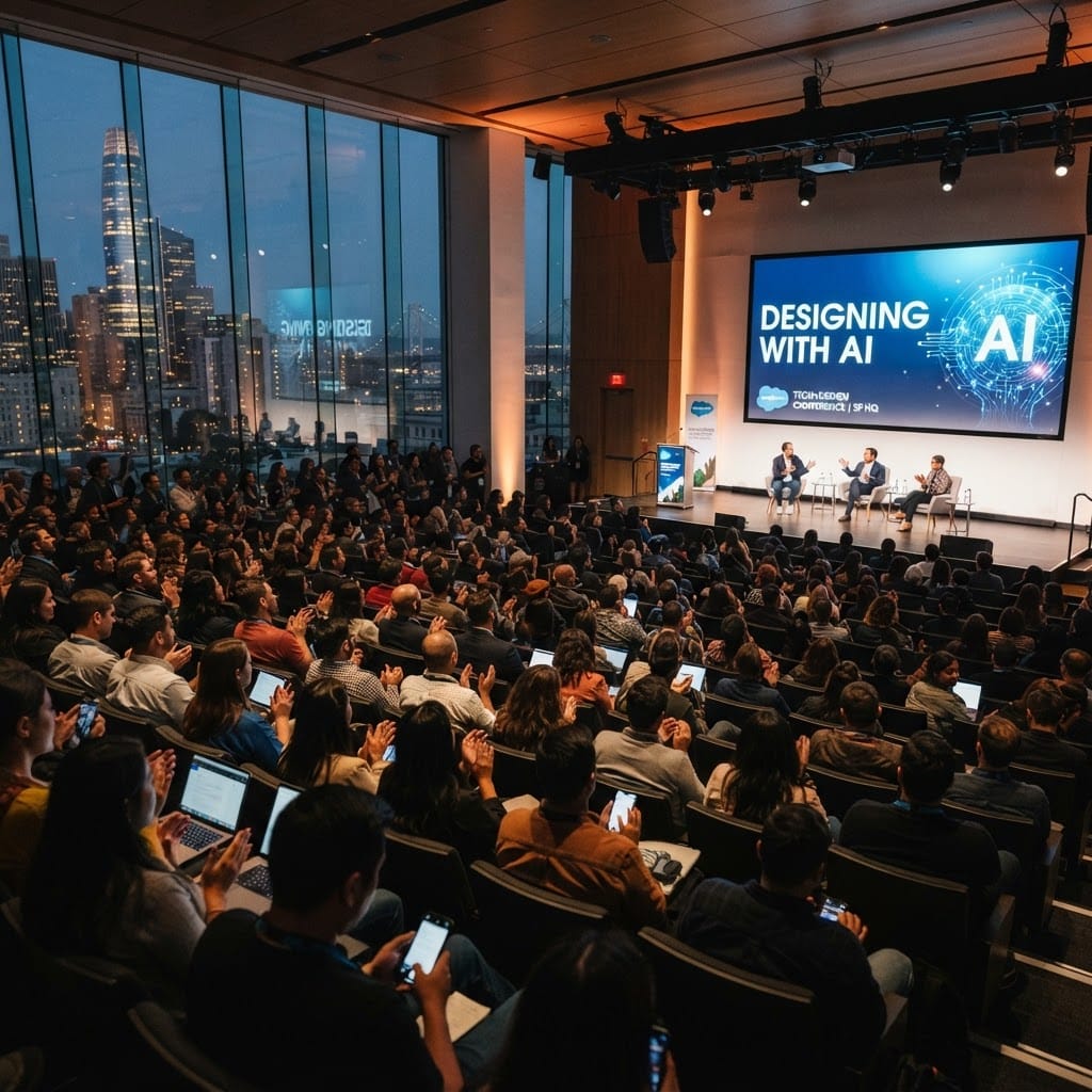 A packed auditorium at Designing with AI, a sold-out three-night conference produced by Andi Galpern