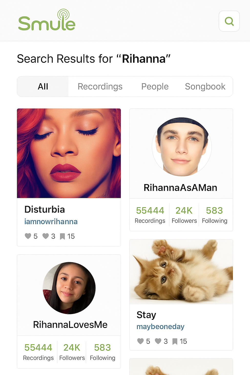 Smule search results