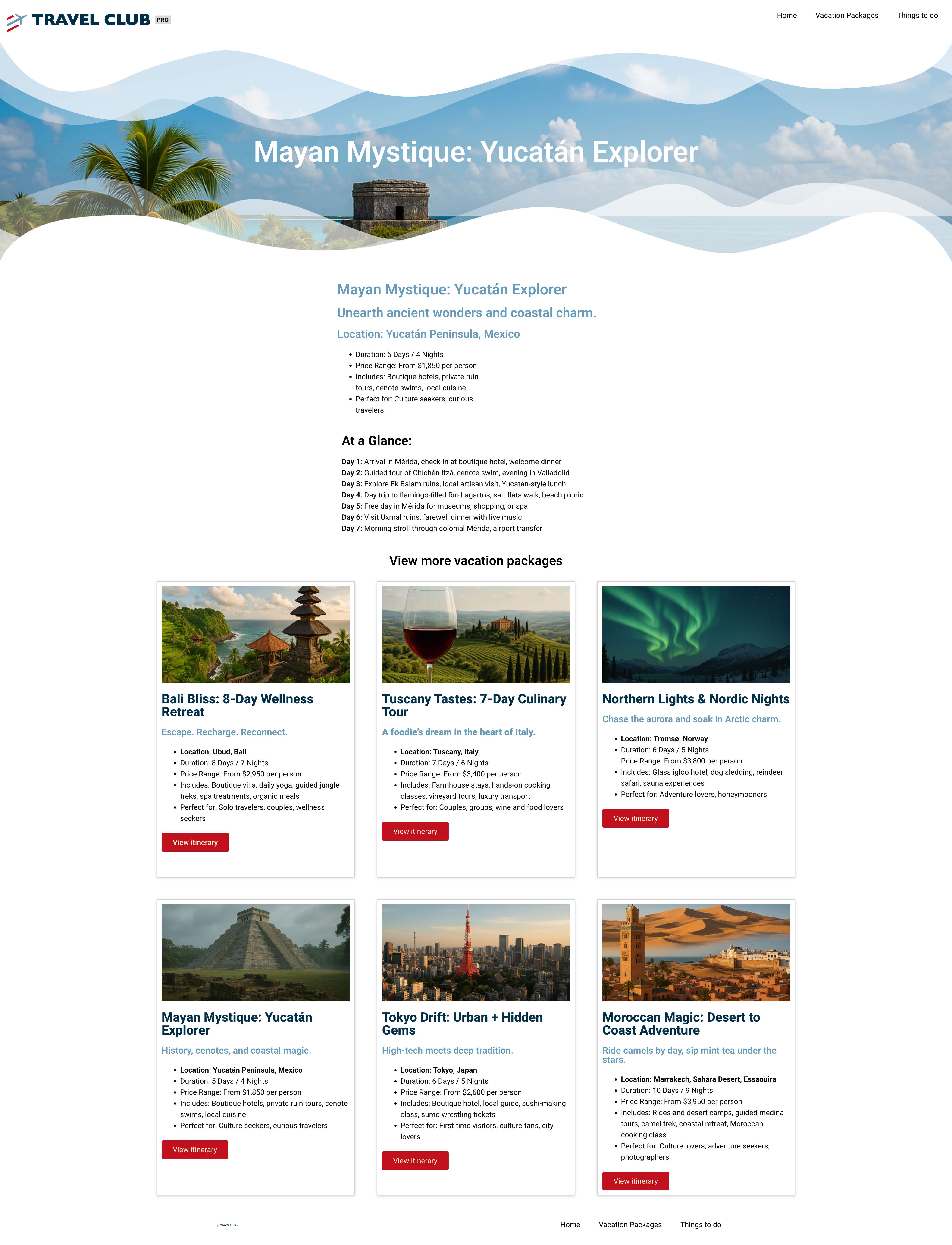 Mayan Mystique vacation package detail page